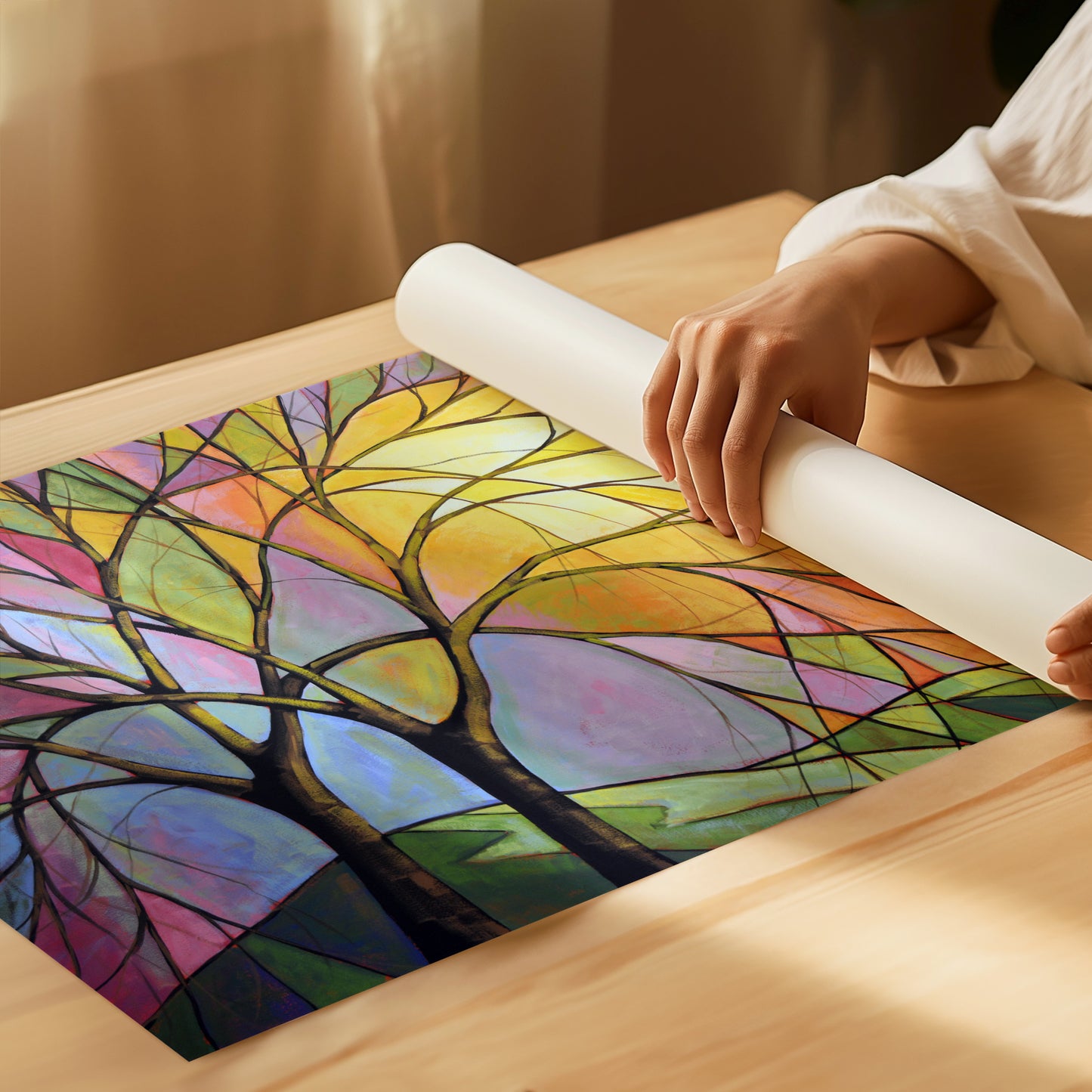 Stained Glass Sunset, 24" x 36" Print on Paper