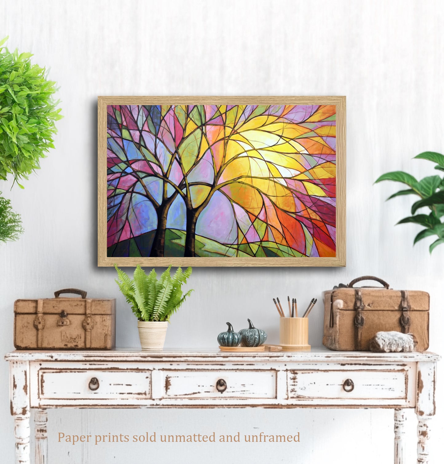 Stained Glass Sunset, 24" x 36" Print on Paper