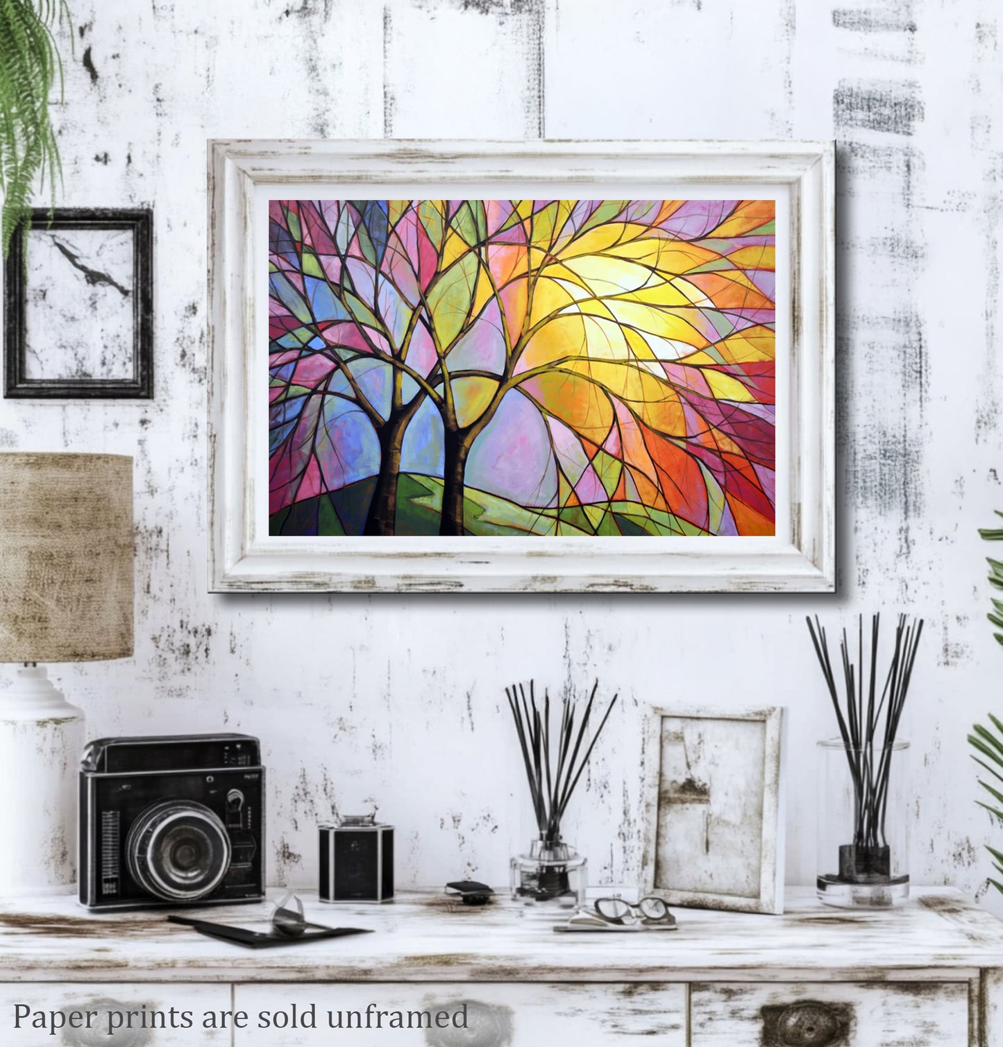 Stained Glass Sunset, 24" x 36" Print on Paper