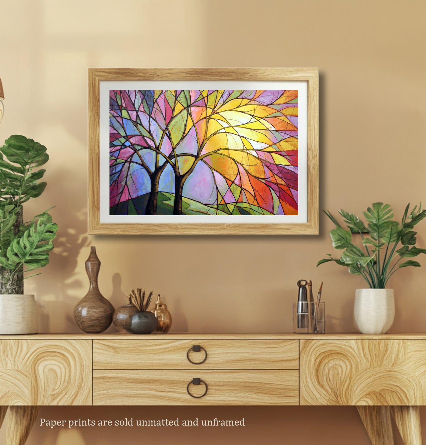 Stained Glass Sunset, 24" x 36" Print on Paper