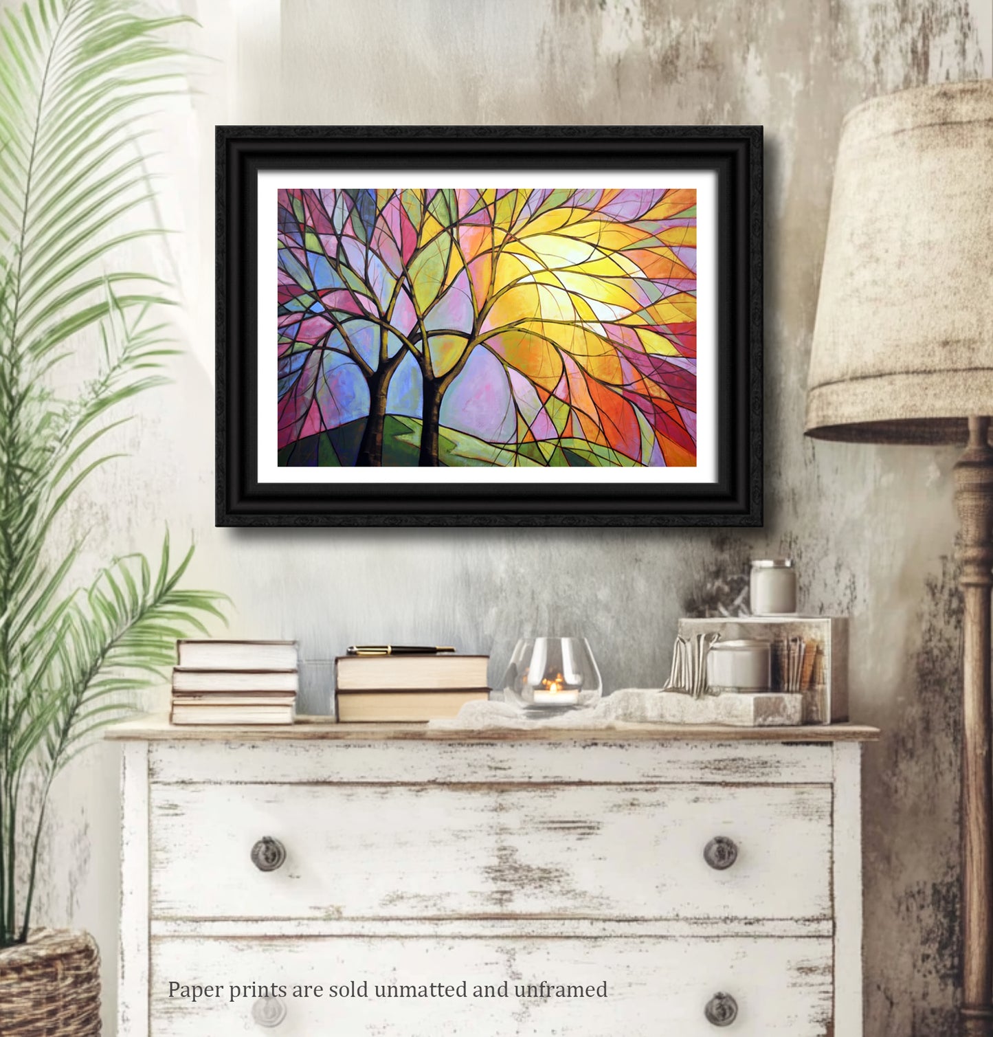 Stained Glass Sunset, 24" x 36" Print on Paper